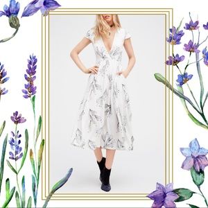 Free People White Floral Faux Wrap Midi Dress